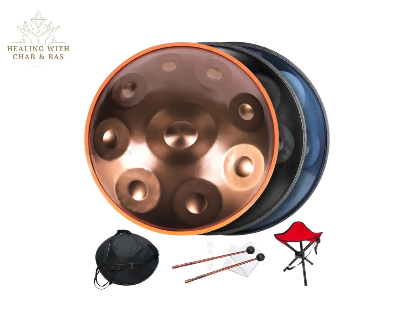 22” Professional Handpan 55cm/22 inch - 9 Tone - With Case and Handpan Stand - Three colors Steel Drum Handpan Instrument - Yoga, Meditation